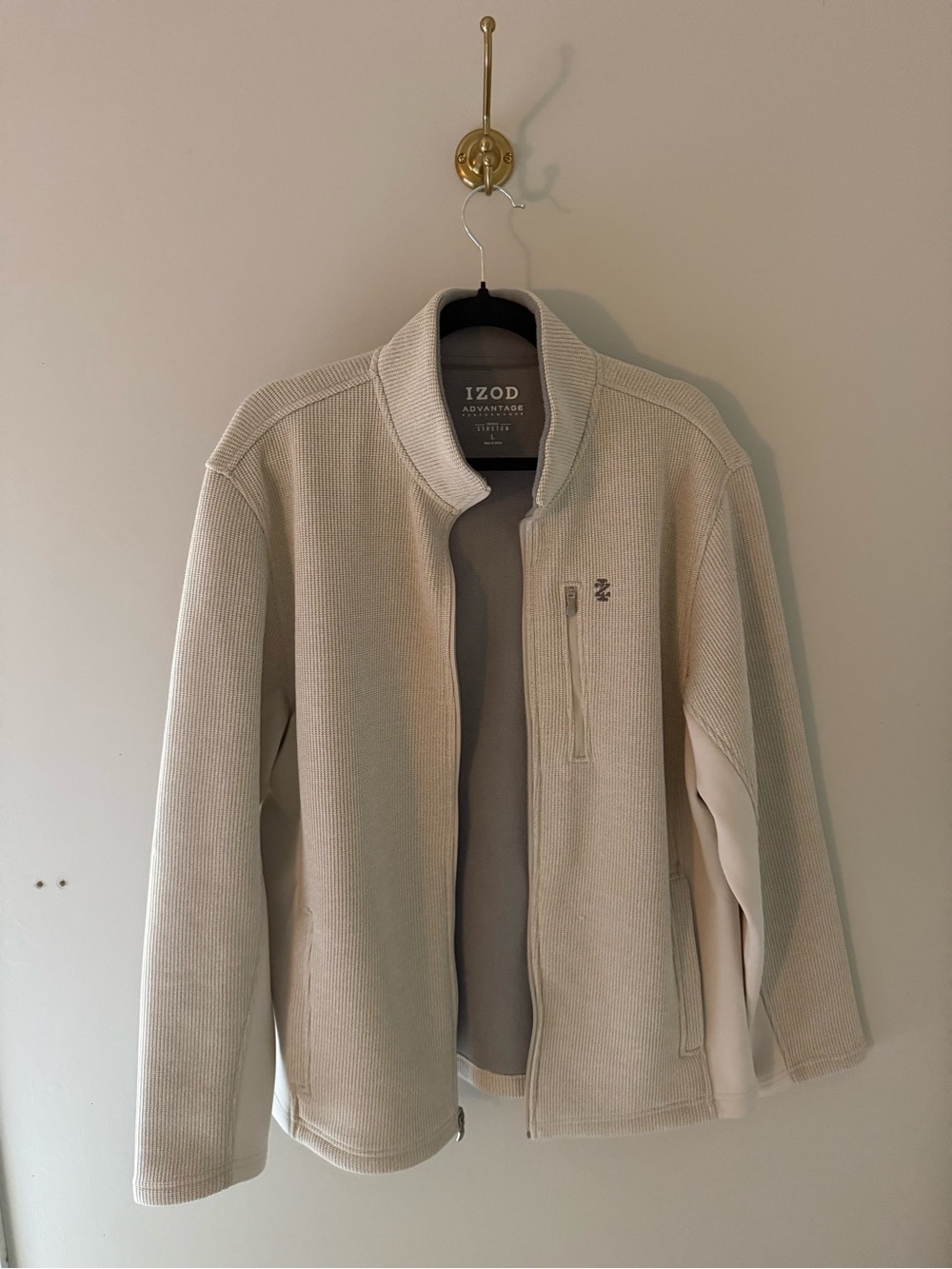 Izod Men’s Cream Full-Zip Ribbed Sweater Jacket